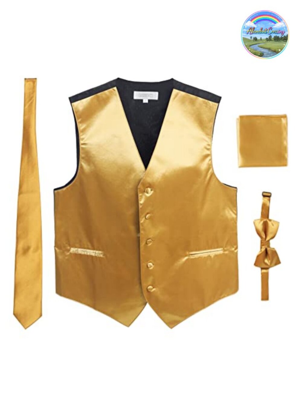 Men's Satin Formal Vest Necktie Bowtie Pocket Square 4 Piece Set